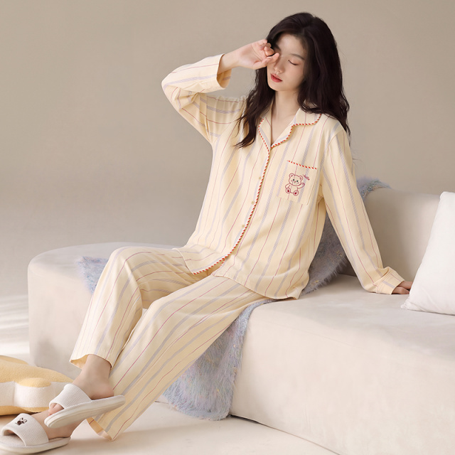 13791206.猫人秋季纯棉宽松简约风长袖女士家居服套装可外穿