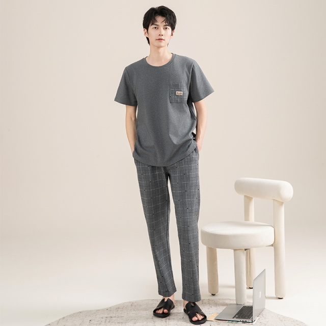 13792144.派邦奴26年夏季新款男士灰色居家纯棉简约睡衣套装qh