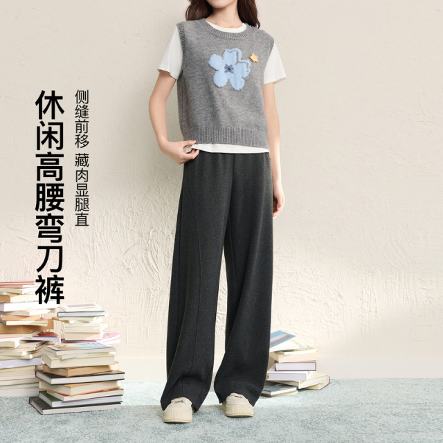 13791272.休闲高腰弯刀裤~三彩若潮大码女装2026秋季新款显瘦长裤微胖MM