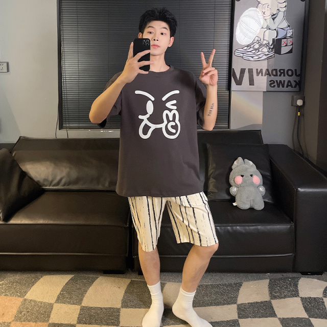 13792350.派邦奴夏季男士舒适圆领套头款短袖短裤睡衣套装ck