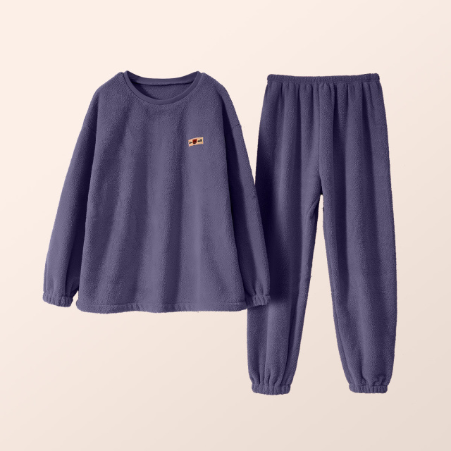 13795016.【情侣沙粒绒】春秋季圆领轻柔保暖长袖家居服套装女士睡衣女
