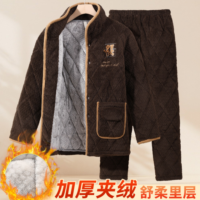 13795022.捡漏【加绒加厚】男士家居服套装立领开衫带口袋防风保暖舒适居家