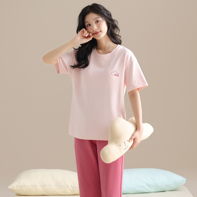 13794010.派邦奴26年新款情侣款家居服纯色简约带胸垫短袖长裤套装ck