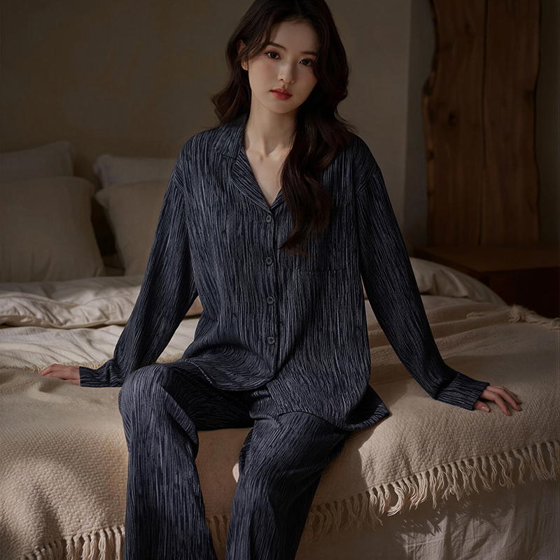 13794030.猫人双层棉纱睡衣女春秋季纯棉长袖开衫家居服套装可外穿