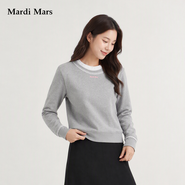 13798334.Mardi.Mars潮牌女士韩系甜酷风蕾丝拼接卫衣领口袖口花边百搭上衣