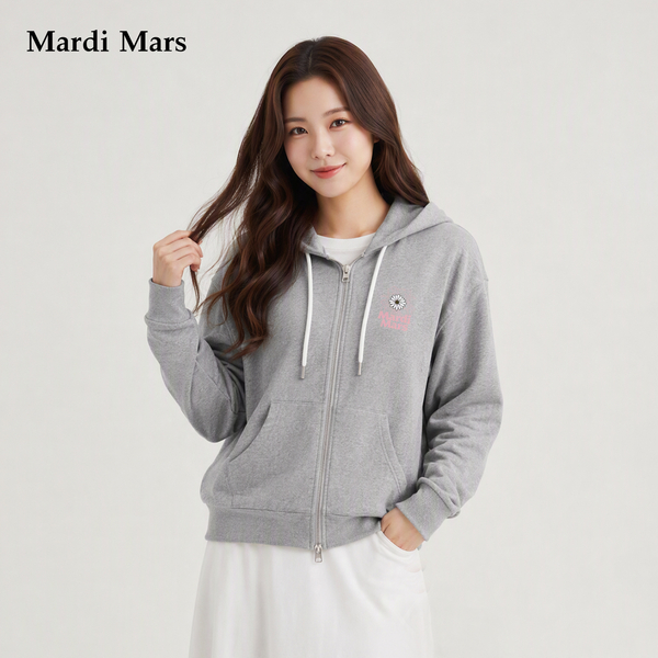 13798335.Mardi.Mars潮牌女士韩系一衣两穿双面连帽外套镂空雏菊+粉色印花