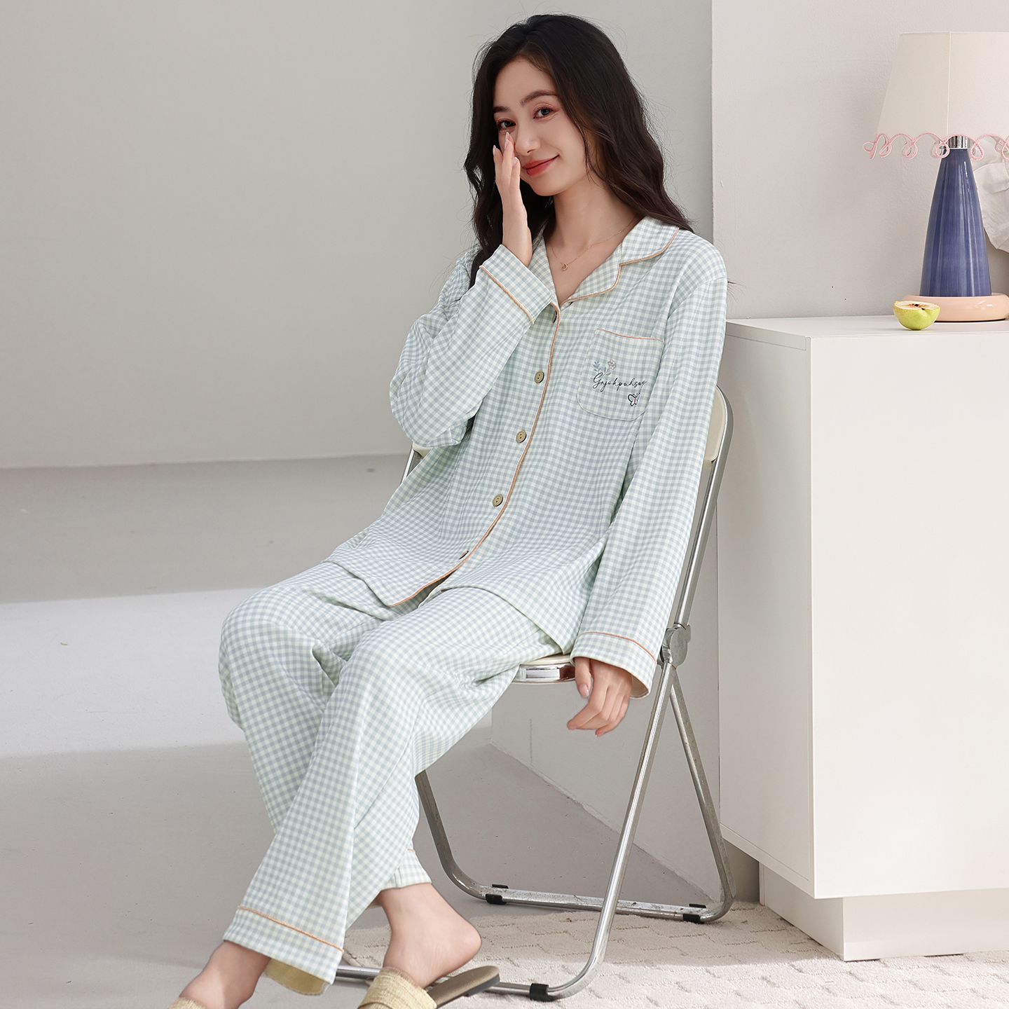 13798447.猫人纯棉睡衣女款春秋季长袖高级感可外穿休闲家居服套装