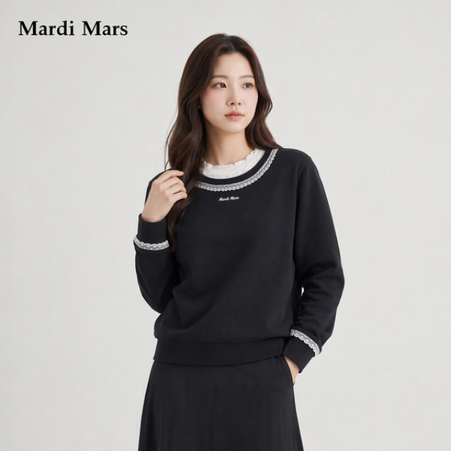 13798334.Mardi.Mars潮牌女士韩系甜酷风蕾丝拼接卫衣领口袖口花边百搭上衣