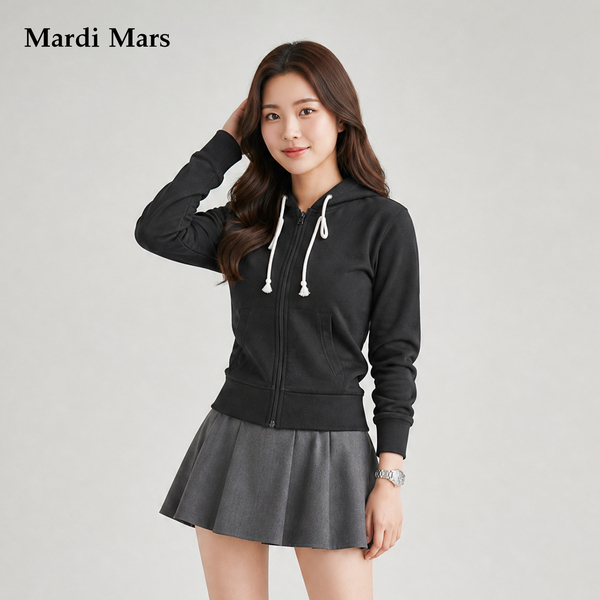13798333.Mardi.Mars潮牌女士韩系街头风连帽拉链卫衣后背雏菊印花落肩剪裁