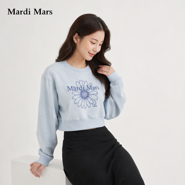 13798332.Mardi.Mars潮牌女士韩系清新风圆领短款雏菊卫衣减龄显瘦百搭上衣