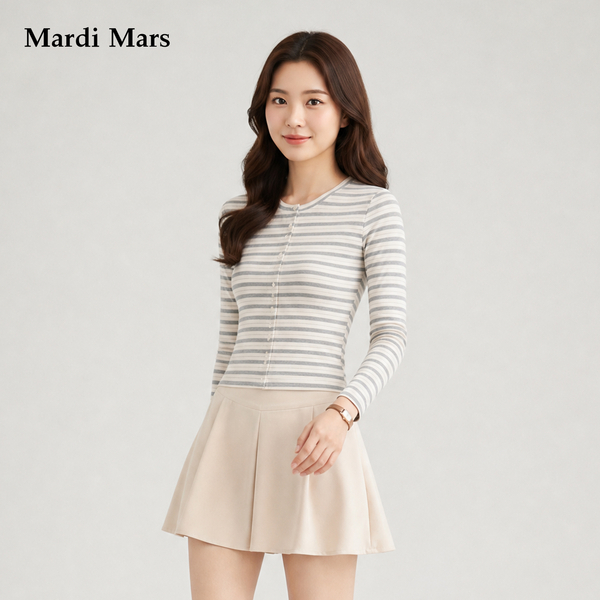 13798338.Mardi.Mars潮牌女士韩系复古风条纹开衫卫衣后背雏菊印花百搭上衣
