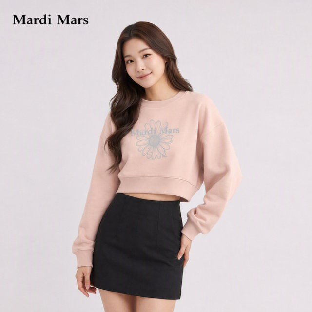 13798332.Mardi.Mars潮牌女士韩系清新风圆领短款雏菊卫衣减龄显瘦百搭上衣