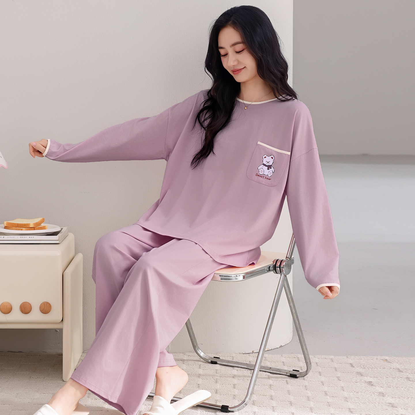 13798460.猫人睡衣女款高级感秋季纯棉女士套装长袖长裤家居服
