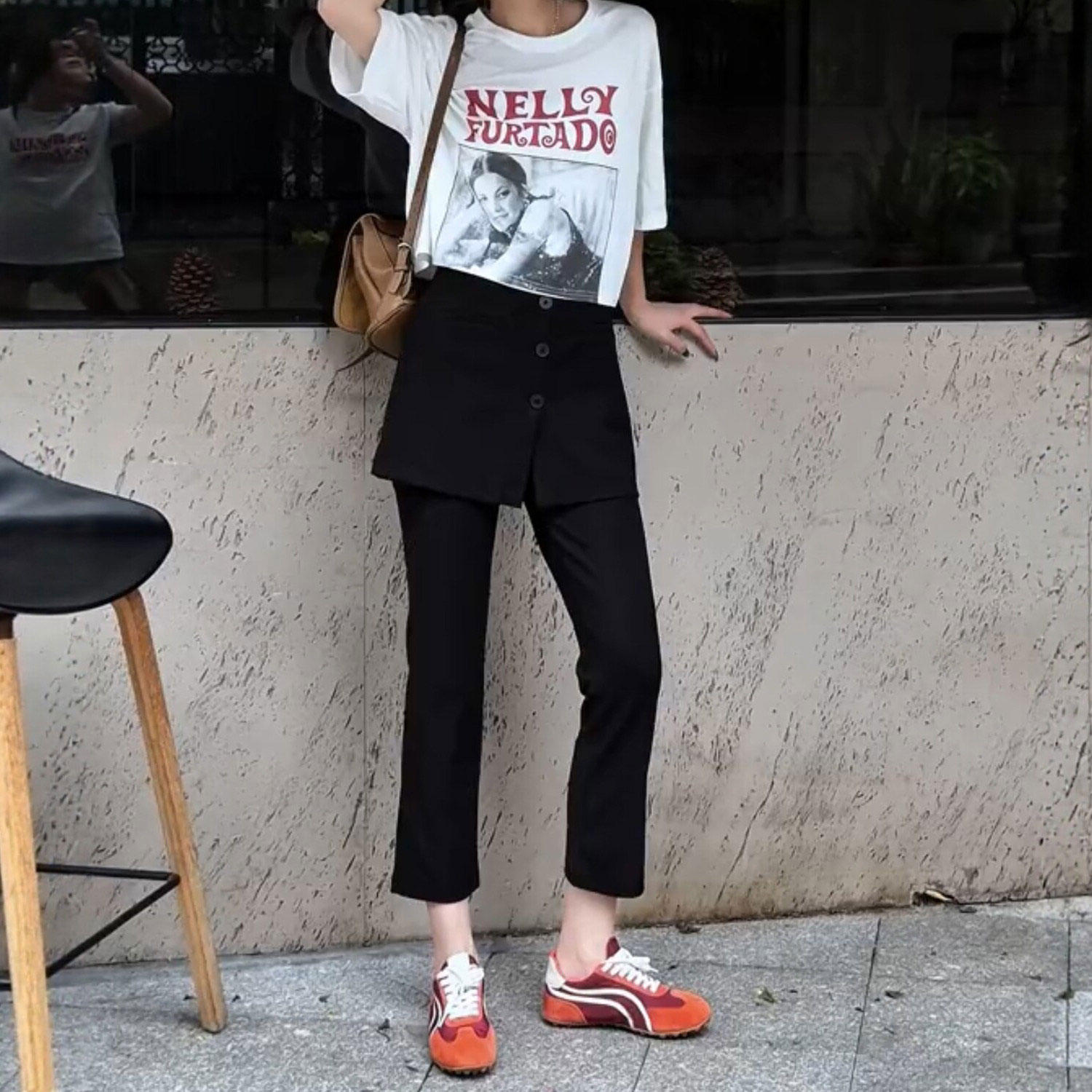 13798093.丹芙娅大码休闲西裤女秋季假两件裙裤显瘦九分直筒裤子