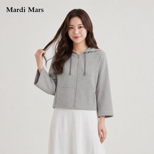 13798331.Mardi.Mars潮牌女士韩系慵懒风连帽拉链短款卫衣宽松落肩显瘦百搭
