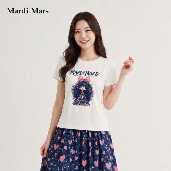 13798323.Mardi.Mars潮牌女士韩系甜妹风卷发女孩印花T恤减龄百搭短袖显嫩