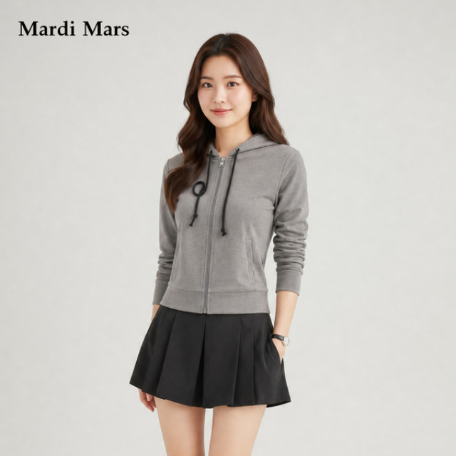 13798333.Mardi.Mars潮牌女士韩系街头风连帽拉链卫衣后背雏菊印花落肩剪裁