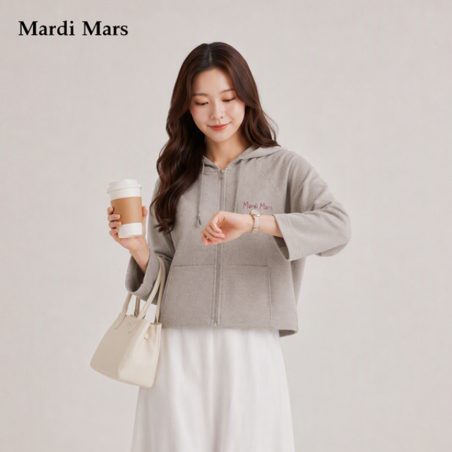 13798331.Mardi.Mars潮牌女士韩系慵懒风连帽拉链短款卫衣宽松落肩显瘦百搭