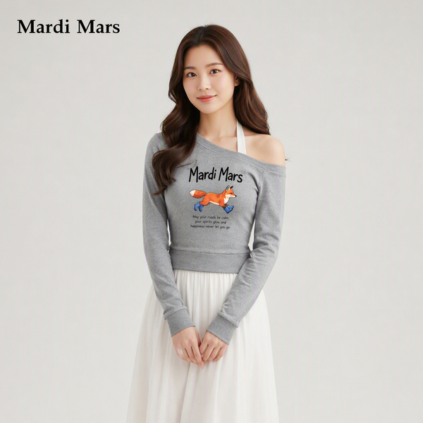 13798330.Mardi.Mars潮牌女士韩系治愈风短款狐狸卫衣趣味印花减龄百搭上衣