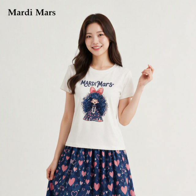 13798323.Mardi.Mars潮牌女士韩系甜妹风卷发女孩印花T恤减龄百搭短袖显嫩