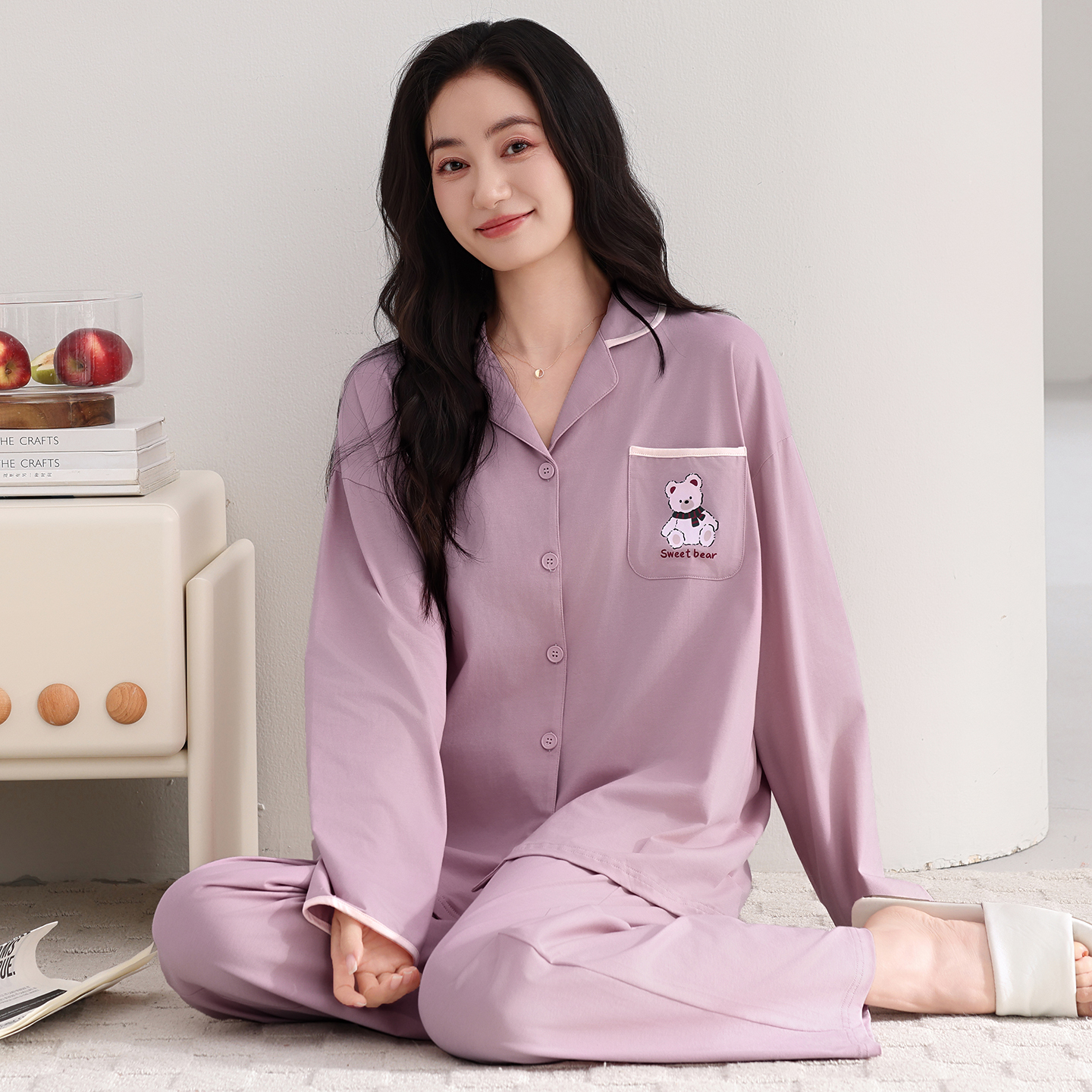 13798487.猫人睡衣高级感纯棉女士长袖家居服套装春秋冬季