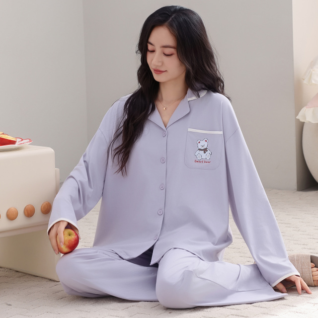 13798486.猫人纯棉睡衣春秋款长袖高级感秋冬全棉家居服套装