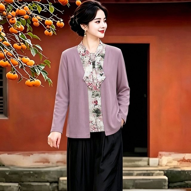 13800254.妈妈装假两件拼接时尚洋气上衣Q8HMY626