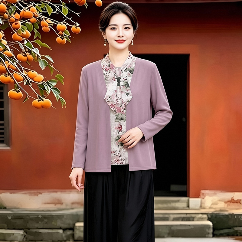 13800254.妈妈装假两件拼接时尚洋气上衣Q8HMY626