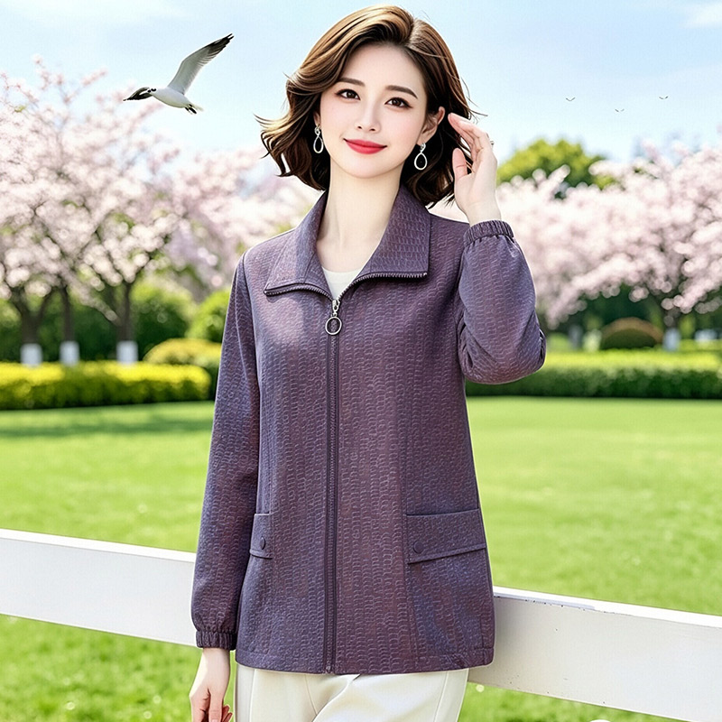 13800863.妈妈装翻领撞色时尚风衣外套B8HSY610