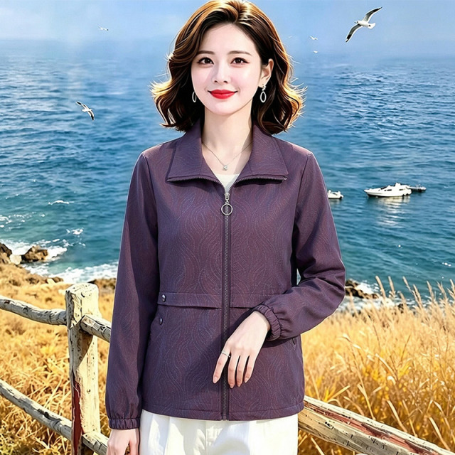 13802260.妈妈装翻领撞色时尚风衣外套J8HSY613
