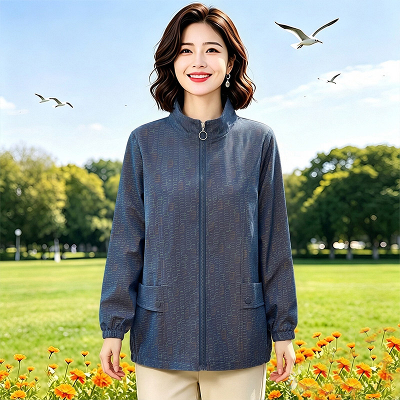 13802257.妈妈装翻领撞色时尚风衣外套J8HSY610