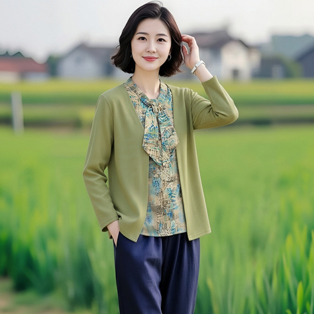 13802215.妈妈装假两件拼接时尚洋气上衣J8HMY625