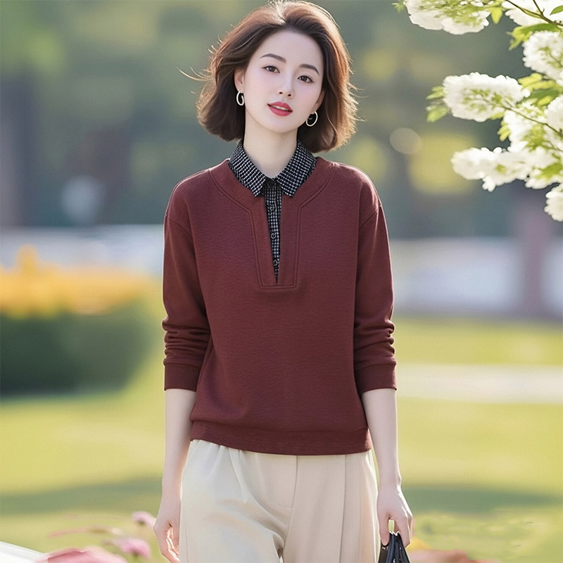 13802239.妈妈装设计感假两件翻领休闲上衣J8HHL2606