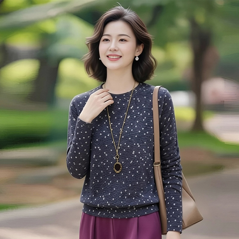 13802233.妈妈装圆领印花长袖休闲T恤小衫J8HTY1689