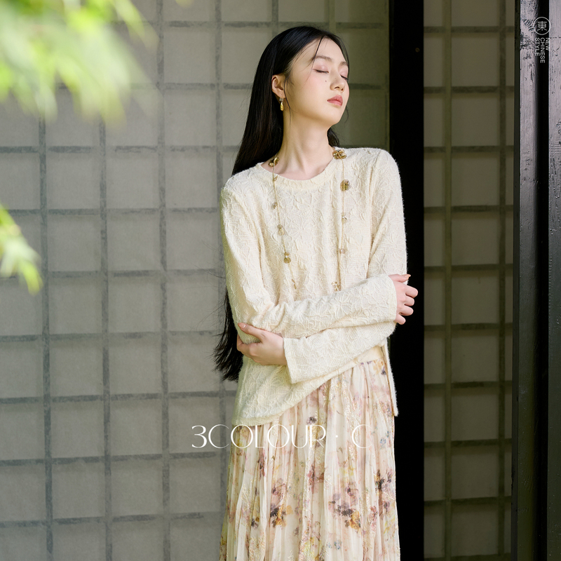 13776338.【暮山听雨】三彩2026秋季新款羽毛纱蕾丝T恤新中式长袖上衣C