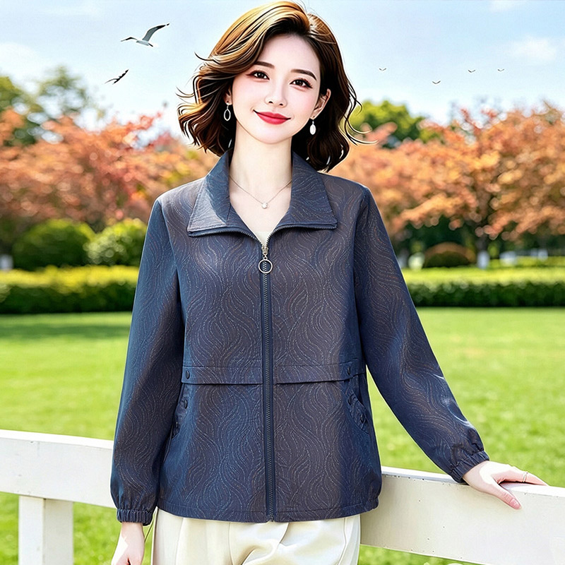 13802260.妈妈装翻领撞色时尚风衣外套J8HSY613