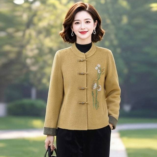 13802213.妈妈装中式高级感刺绣单面呢子时尚外套J8HFYY2666