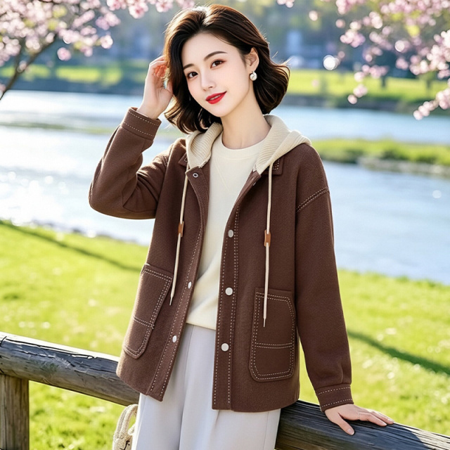13802171.妈妈装休闲连帽时拼色针织洋气外套J8HTY6665