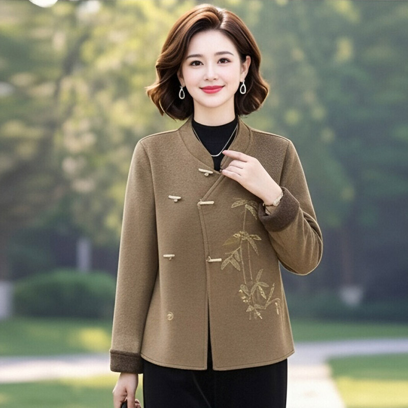 13802211.妈妈装中式高级感刺绣单面呢子时尚外套J8HFYY2667