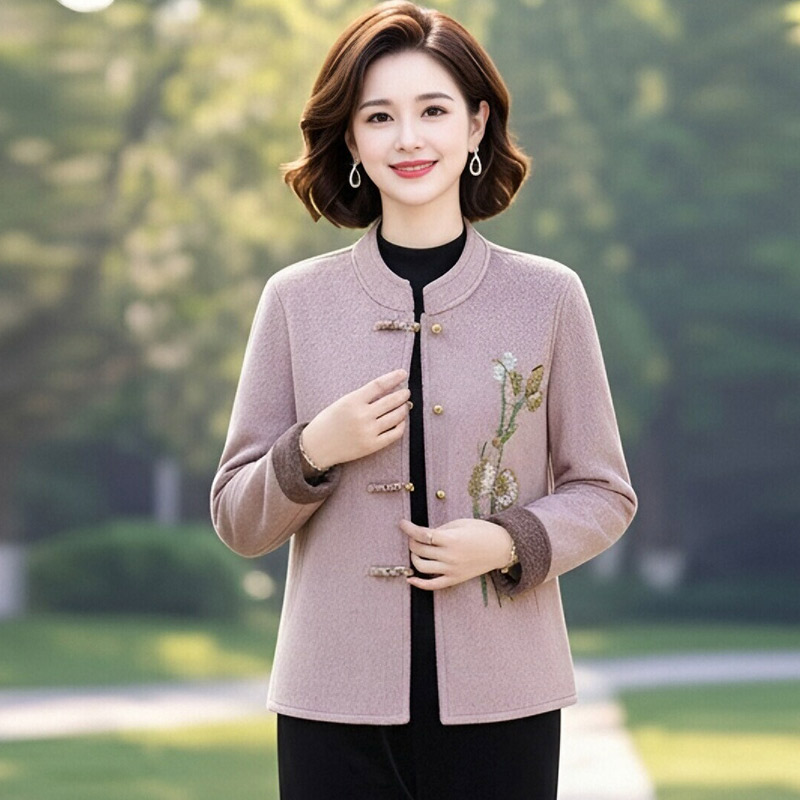 13802213.妈妈装中式高级感刺绣单面呢子时尚外套J8HFYY2666
