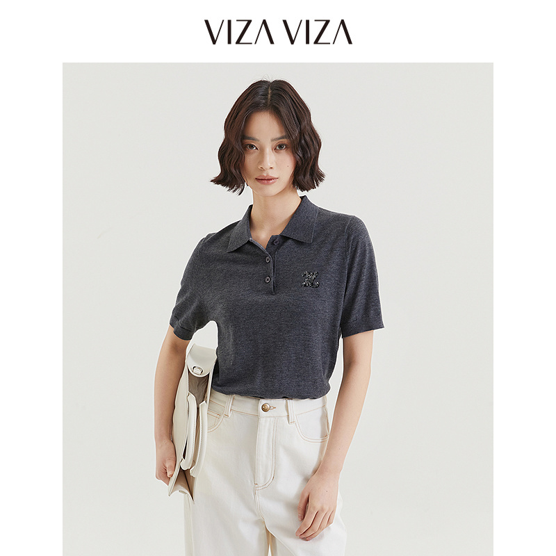 13804877.VIZA VIZA 格雷系短袖毛针织衫