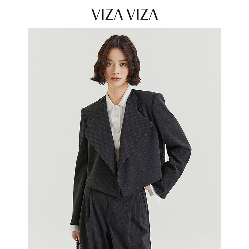 13804840.VIZA VIZA 气质小众设计款条纹短款西装