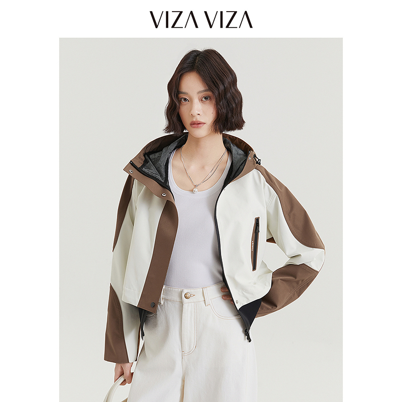 13804815.VIZA VIZA 撞色休闲连帽长袖短外套