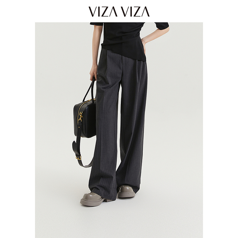 13804820.VIZA VIZA 宽松直筒裤高腰条纹休闲裤