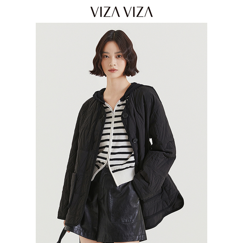 13804870.VIZA VIZA 通勤宽松气质圆领长袖棉衣
