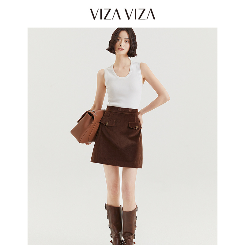 13804792.VIZA VIZA 气质纯棉高腰短款半身裙