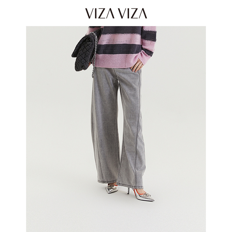 13804833.VIZA VIZA 直筒裤百搭高腰水洗牛仔裤