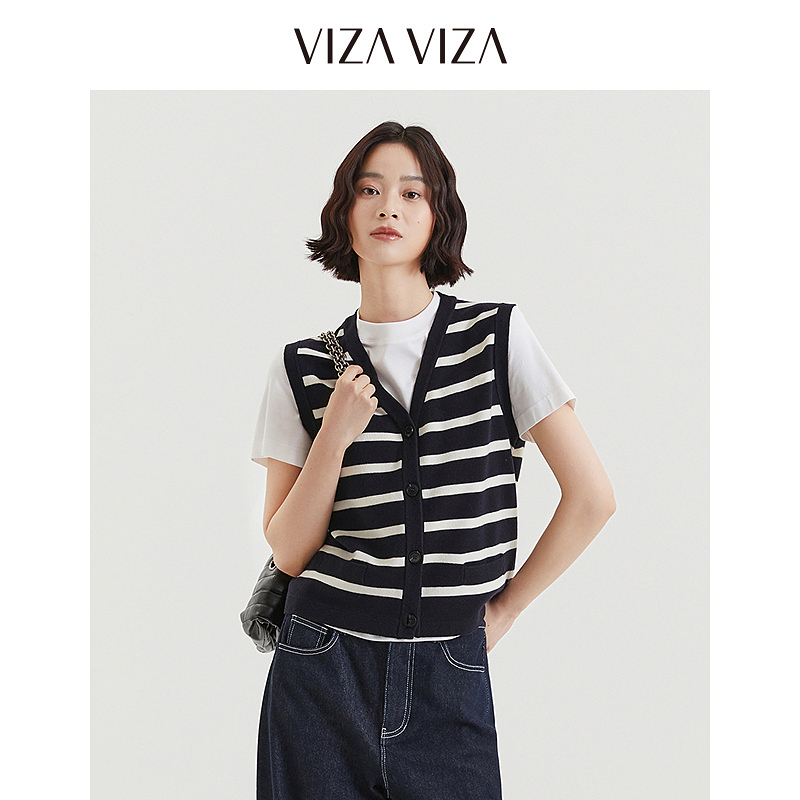 13804788.VIZA VIZA 通勤气质针织开衫无袖背心