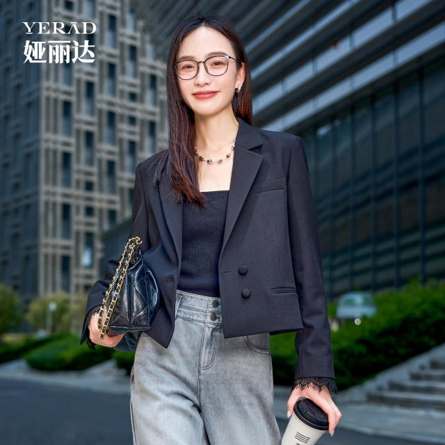 13810356.【娅丽达】高级感截短式西装外套女醋酯纤维+天丝时尚职场小西服女