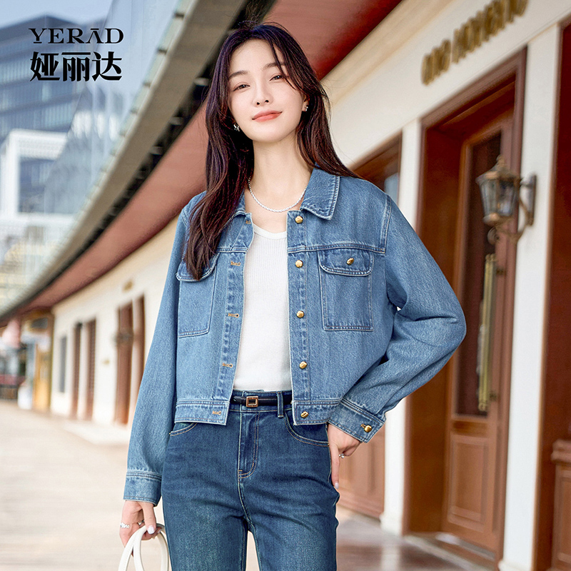 13810327.【娅丽达】复古牛仔短款外套女时尚百搭丹宁牛仔外套女